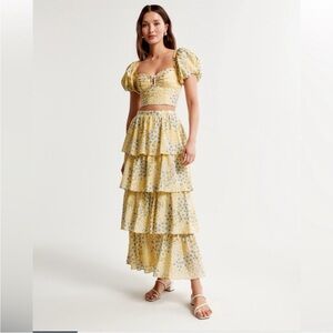 Abercrombie & Fitch Floral Yellow crop top with Tiered Maxi Skirt set